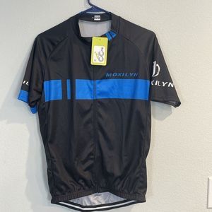 Moxilyn full zip Short Sleeve Pockets Cycling Jersey Blue Black & White XL NEW